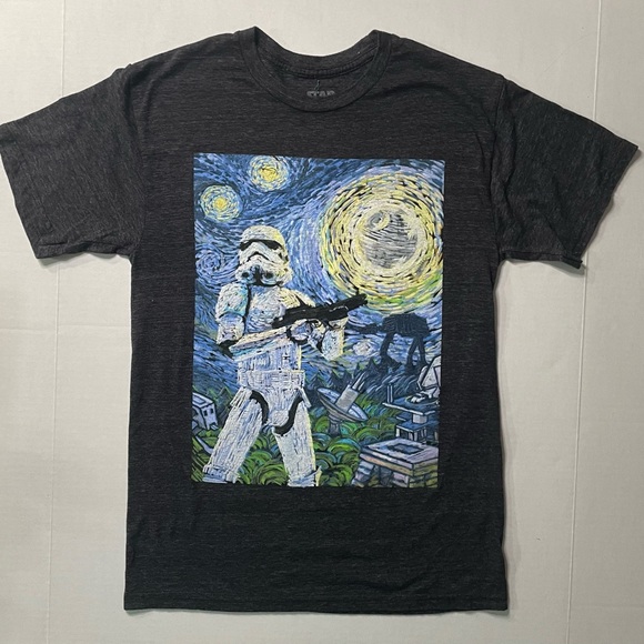 Star Wars Mens Tee Gray Size S Graphic Storm Trooper Van Gogh Short Sleeve Crew - Picture 1 of 9